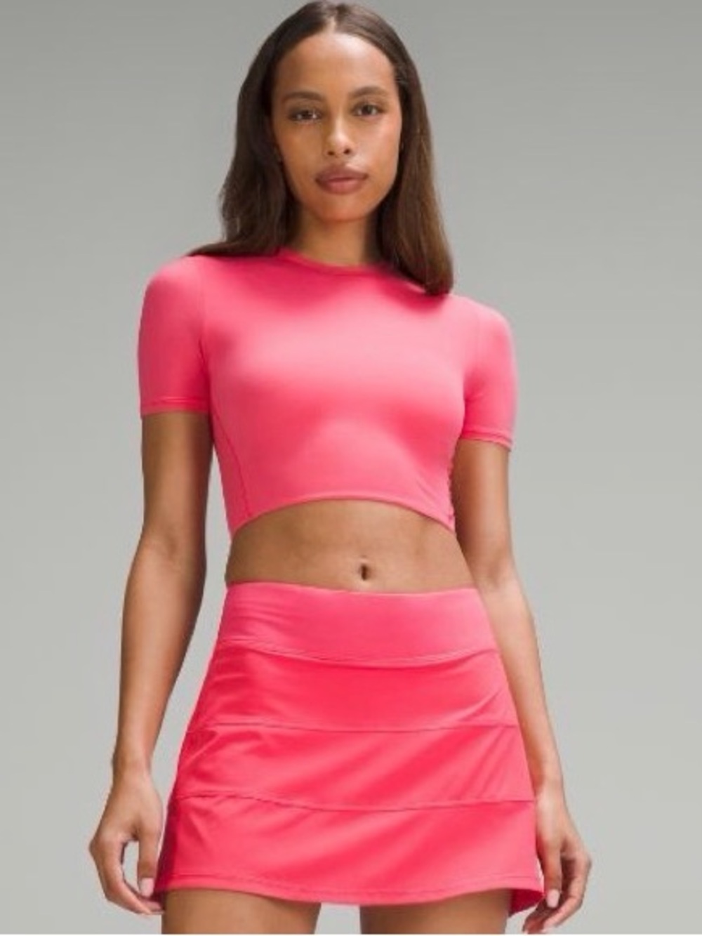 Lululemon Wundermost Ultrasoft Crewneck Crop Tee Glaze Pink XS